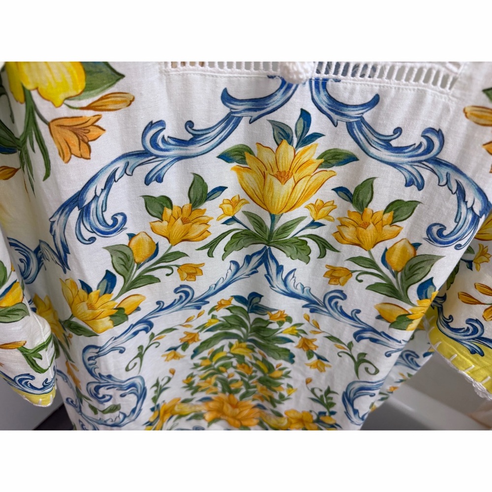 Farm Rio Sicily Scarf Lemon Print Mini Dress Yellow Fruit Floral Linen L - Picture 10 of 16